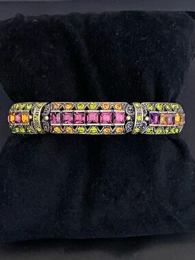 Heidi Daus Pink, Orange & Lime Crystal Tile Hinged Bracelet